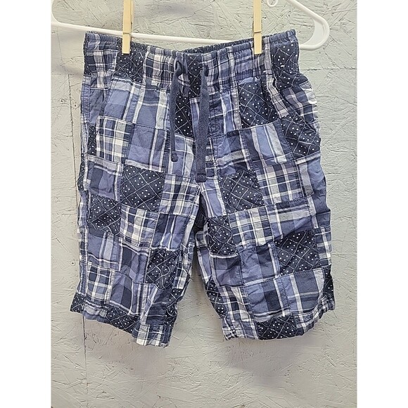 BOYS SHORTS Size 12 Gymboree Plaid Blue White Elastic Waist - Picture 1 of 6